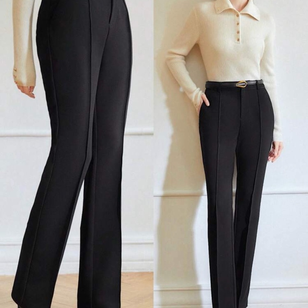 MOTF Black High-Waist Straight-Leg Trousers